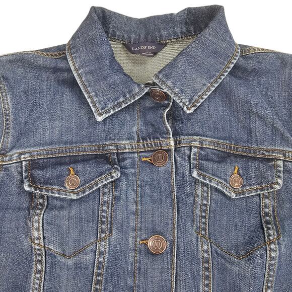 Lands End Jean Jacket Womens Small Denim Trucker Casual Classic Preppy - Picture 4 of 13